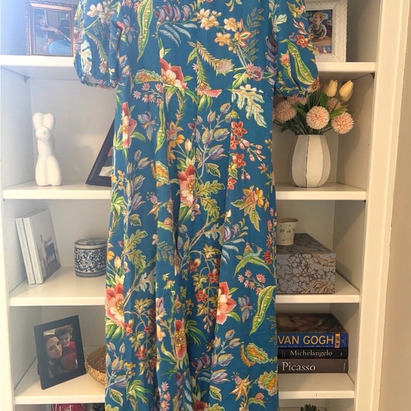 Alemais June 100% Linen Floral Blue Midi Dress - Picture 6 of 6